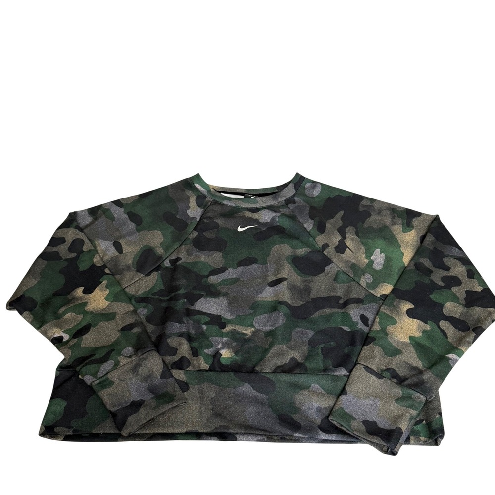 Nike Dri-FIT Womens Medium Camo Cropped Training Sweatshirt Green Raglan‎ Sleeve